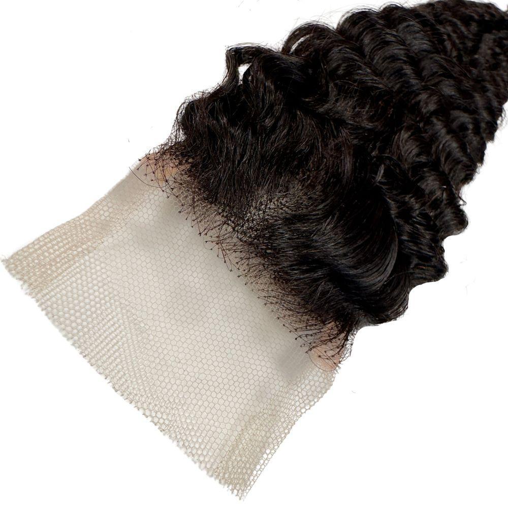 Hair Extensions - Brazilian Deep Wave 2x6 HD Closure - Natural Black (1B) - HD lace detail close-up