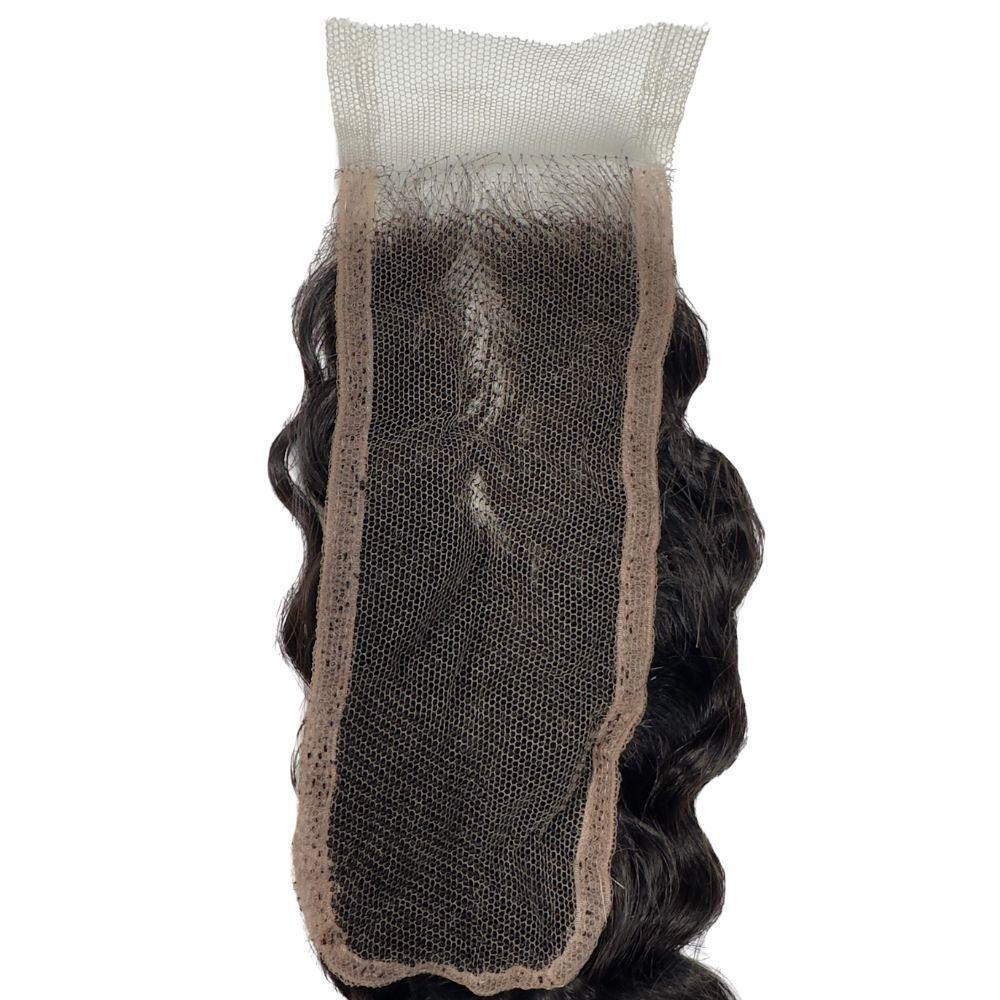 Hair Extensions - Brazilian Deep Wave 2x6 HD Closure - Natural Black (1B) - closure piece lace base top view