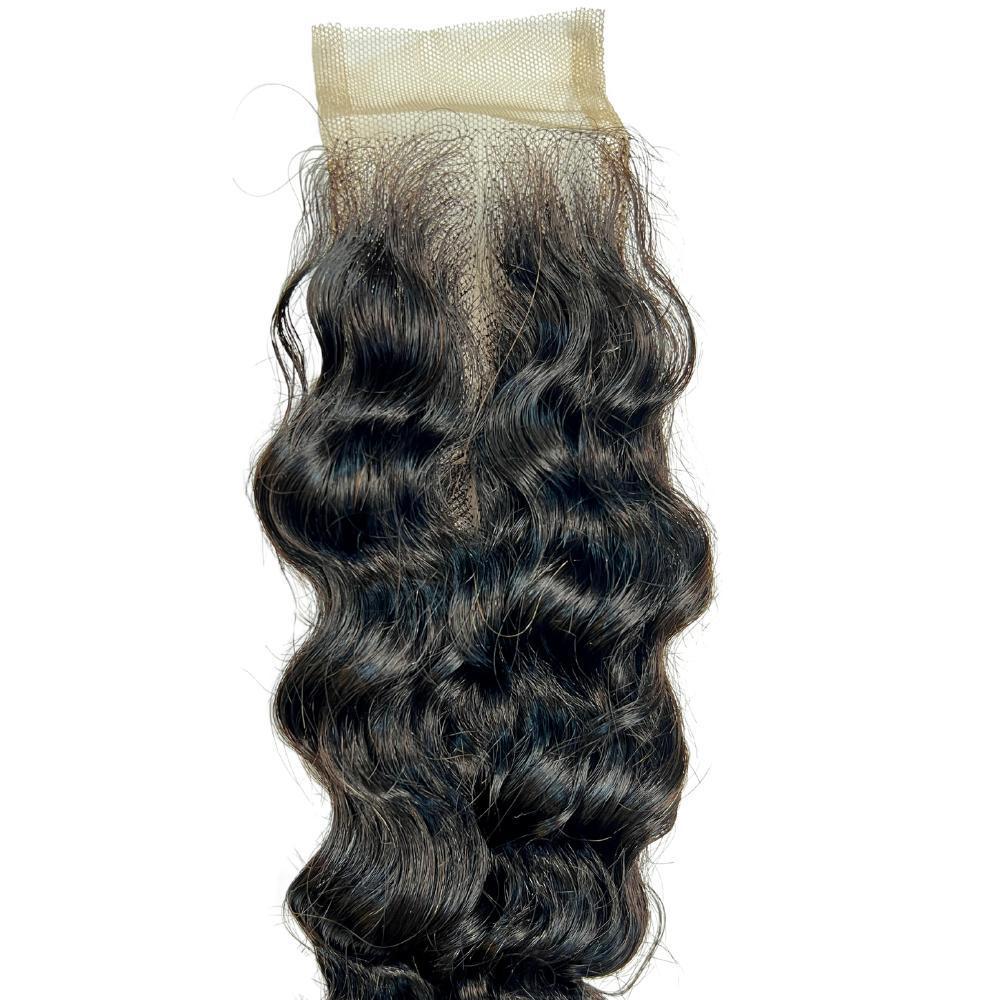 Hair Extensions - Brazilian Deep Wave 2x6 Transparent Closure - Natural Black (1B) - closure piece front view