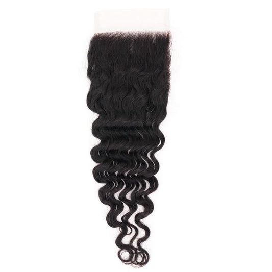 Hair Extensions - Brazilian Deep Wave 4x4 HD Closure - Natural Black (1B) - closure piece top view