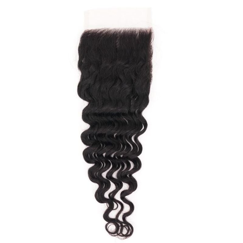 Hair Extensions - Brazilian Deep Wave 5x5 HD Closure - Natural Black (1B) - closure piece top view