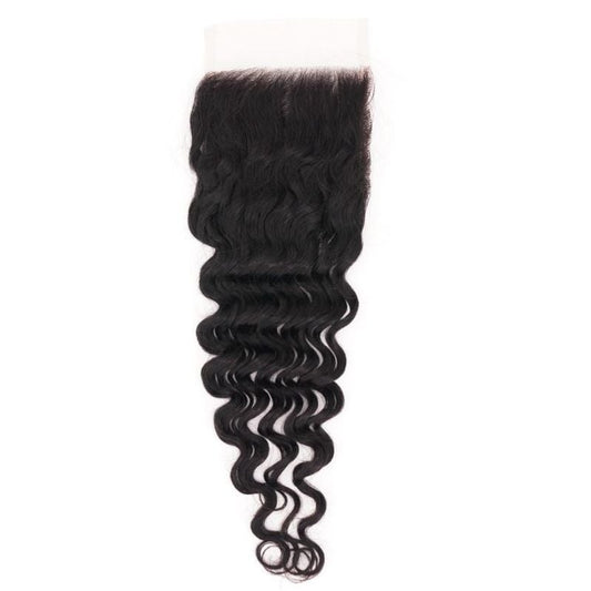 Hair Extensions - Brazilian Deep Wave 5x5 HD Closure - Natural Black (1B) - closure piece top view