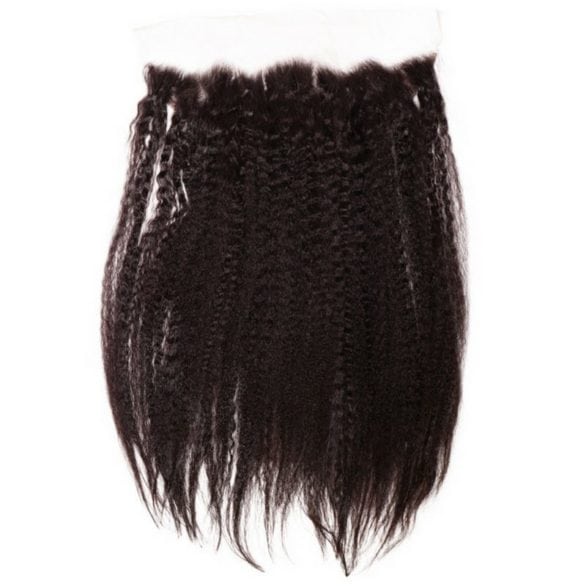 Hair Extensions - Brazilian Kinky Straight 13x4 Transparent Frontal - Natural Black (1B) - frontal piece laid flat