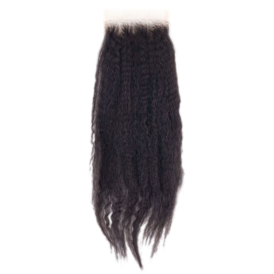 Hair Extensions - Brazilian Kinky Straight 4x4 Transparent Closure - Natural Black (1B) - closure piece top view