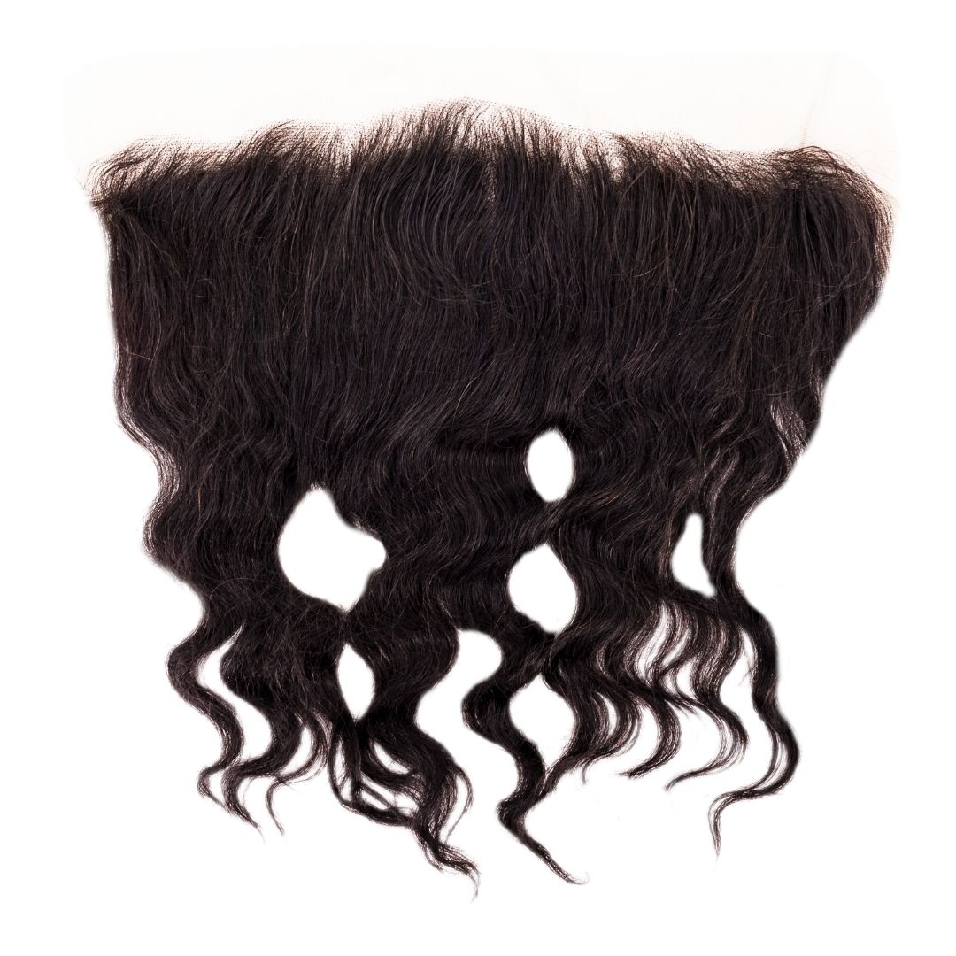 Hair Extensions - Brazilian Loose Wave 13x4 Transparent Frontal - Natural Black (1B) - frontal piece laid flat