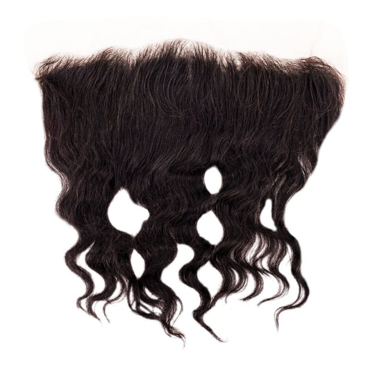 Hair Extensions - Brazilian Loose Wave 13x4 Transparent Frontal - Natural Black (1B) - frontal piece laid flat