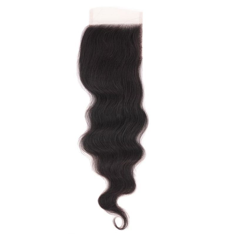 Hair Extensions - Brazilian Loose Wave 4x4 HD Closure - Natural Black (1B) - closure piece top view