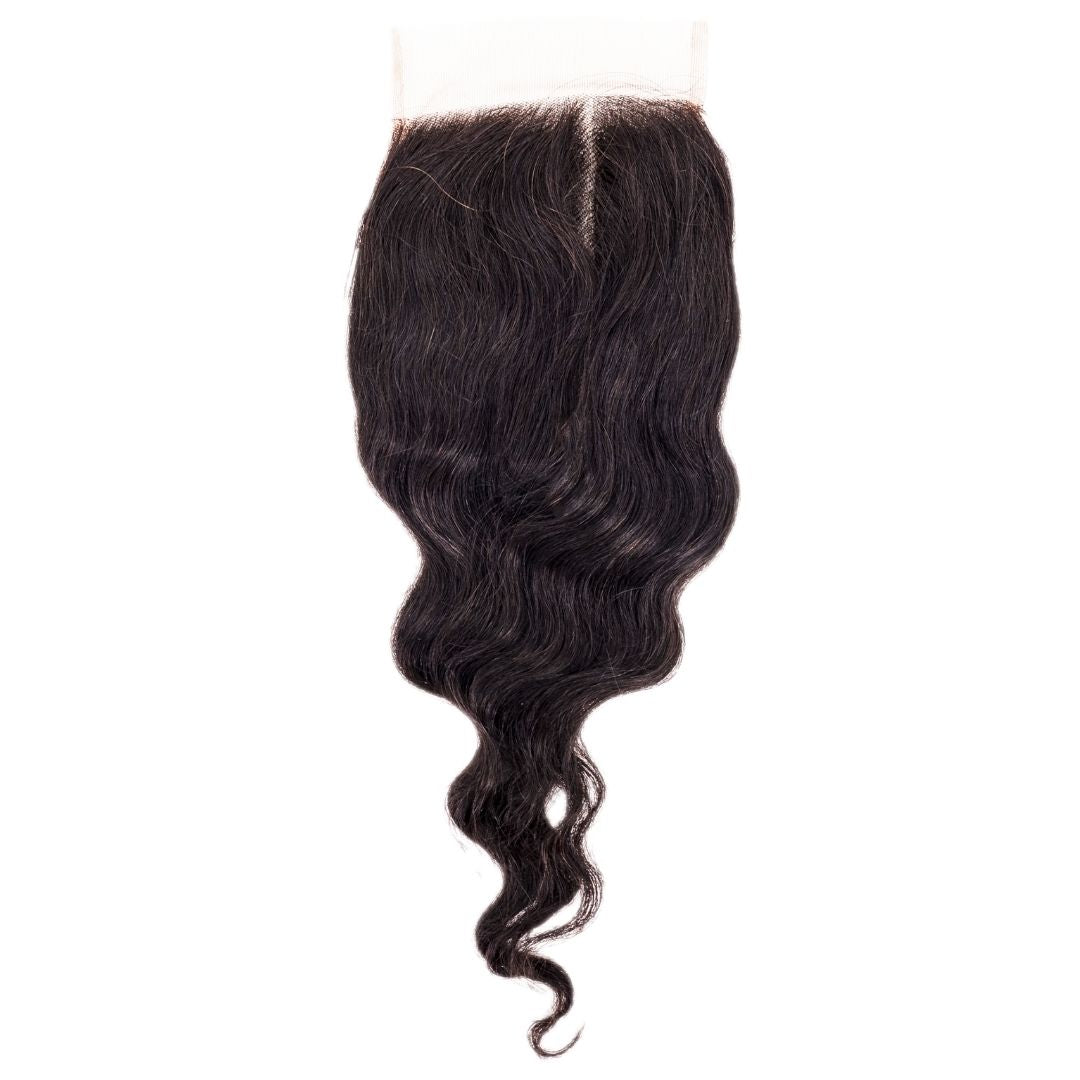 Hair Extensions - Brazilian Loose Wave 4x4 Transparent Closure - Natural Black (1B) - closure with middle part
