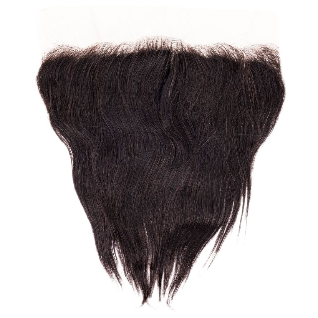 Hair Extensions - Brazilian Silky Straight 13x4 Transparent Frontal - Natural Black (1B) - frontal laid flat