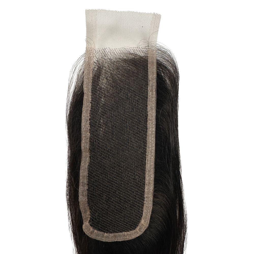 Hair Extensions - Brazilian Silky Straight 2x6 HD Closure - Natural Black (1B) - closure piece lace base top view