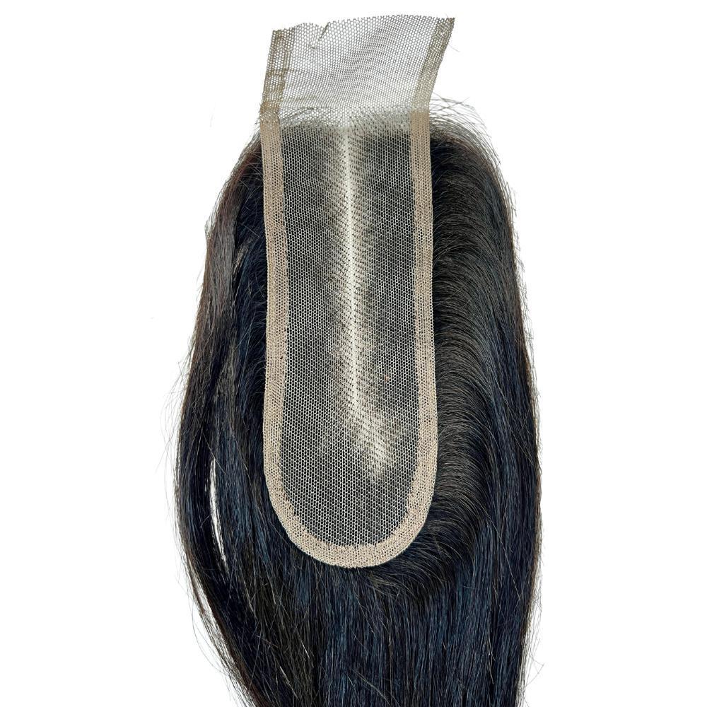 Hair Extensions - Brazilian Silky Straight 2x6 Transparent Closure - Natural Black (1B) - closure piece lace base top view