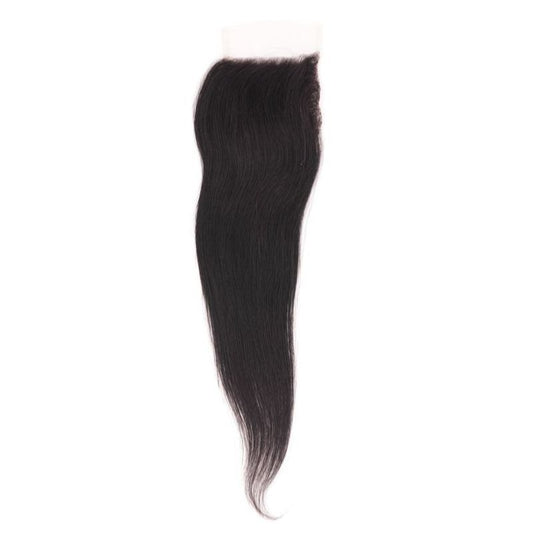 Hair Extensions - Brazilian Silky Straight 4x4 HD Closure - Natural Black (1B) - closure piece top view