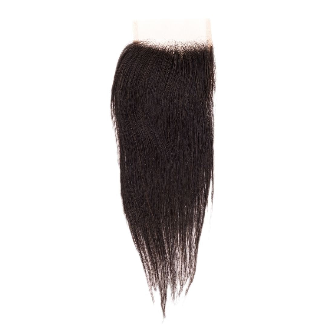 Hair Extensions - Brazilian Silky Straight 4x4 Transparent Closure - Natural Black (1B) - closure piece top view