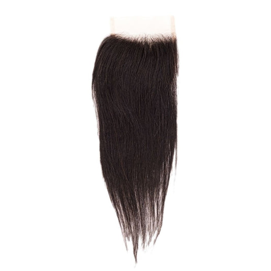 Hair Extensions - Brazilian Silky Straight 4x4 Transparent Closure - Natural Black (1B) - closure piece top view