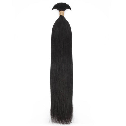 Hair Extensions - Brazilian Straight Bulk Human Braiding Hair - Natural Black (1B) - single bundle full length