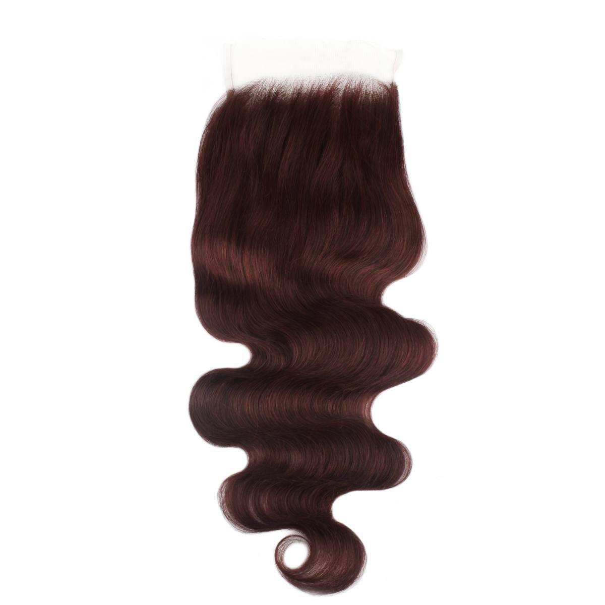 Hair Extensions - Body Wave 5x5 HD Closure Brazilian - Burgundy (99J) - closure piece with body wave pattern