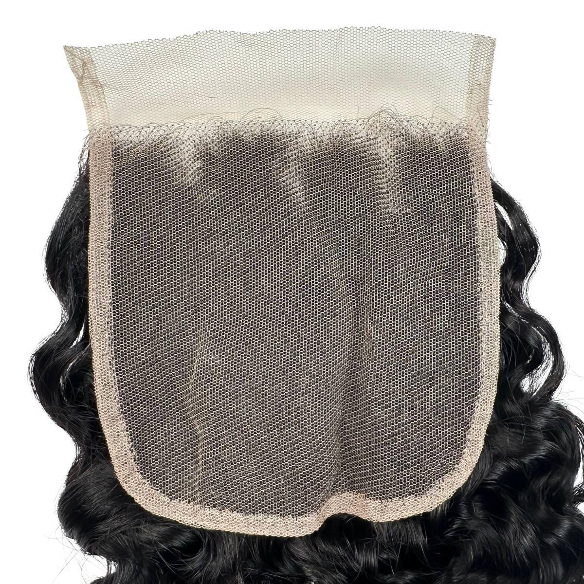 Burmese Curly 4x4 Swiss Lace Closure - underside of lace closure base
