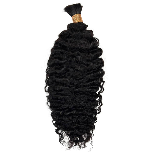 Hair Extensions - Burmese Curly Bulk Human Braiding Hair - Natural Black (1B) - single bundle full length