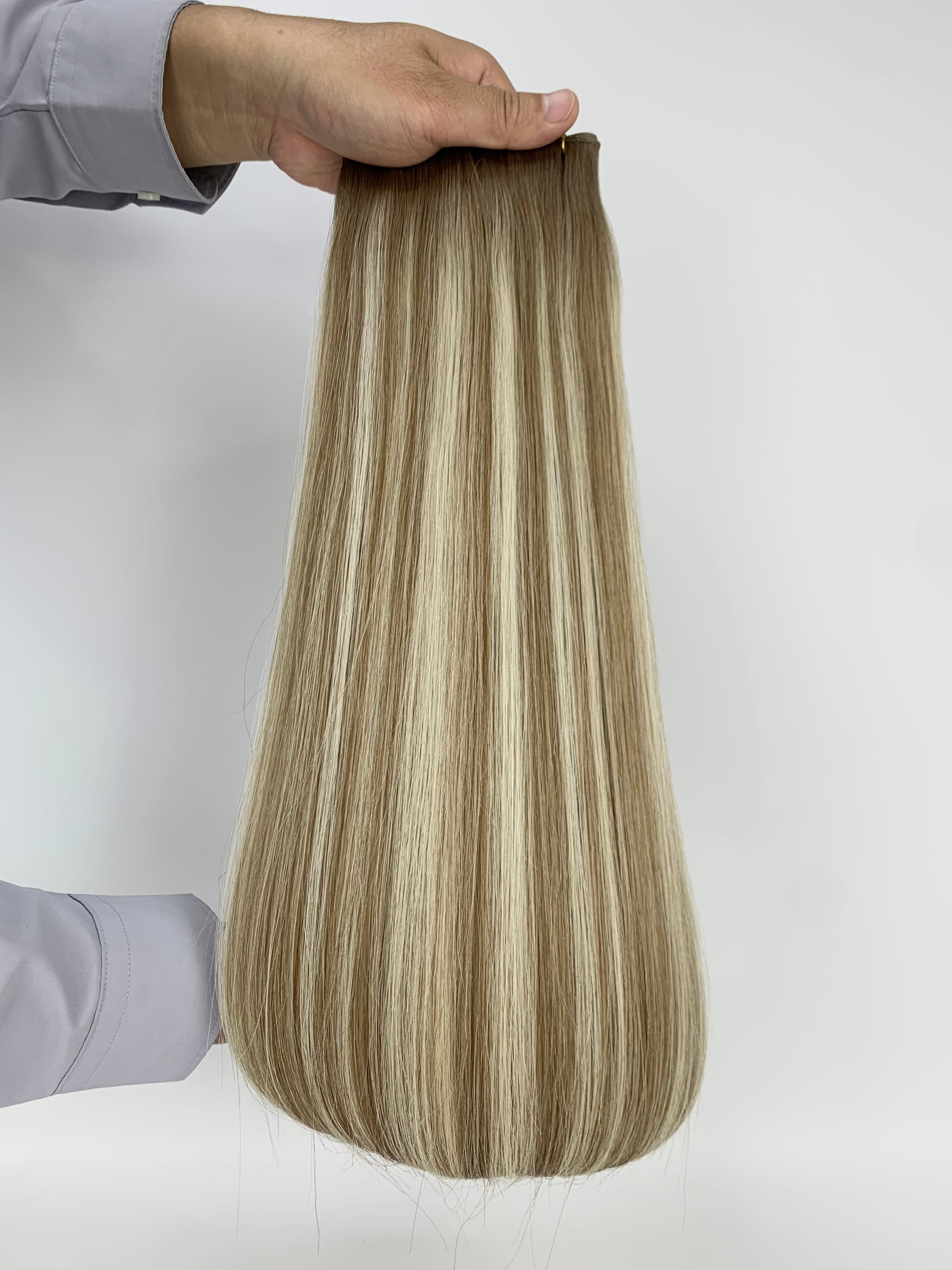 Butterfly Genius Weft - 100% Virgin Human Hair Extensions - rooted ash blonde balayage (#TMS) color swatch