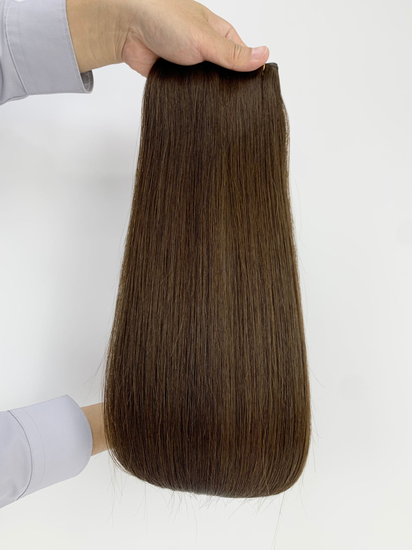 Butterfly Genius Weft - 100% Virgin Human Hair Extensions - dark brown (#2) shown on the weft