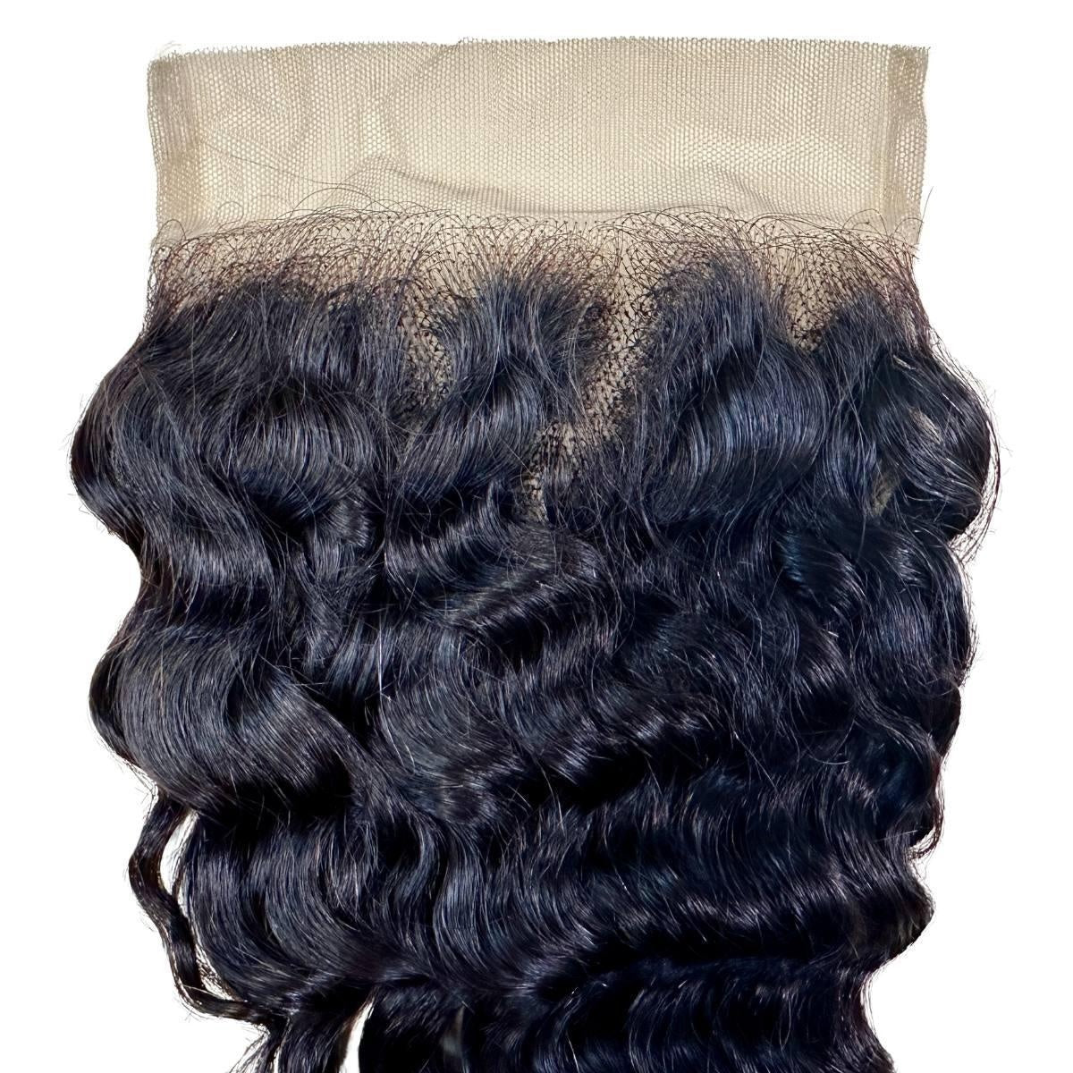 Deep Wave 5x5 Transparent Lace Closure - lace hairline close-up on closure