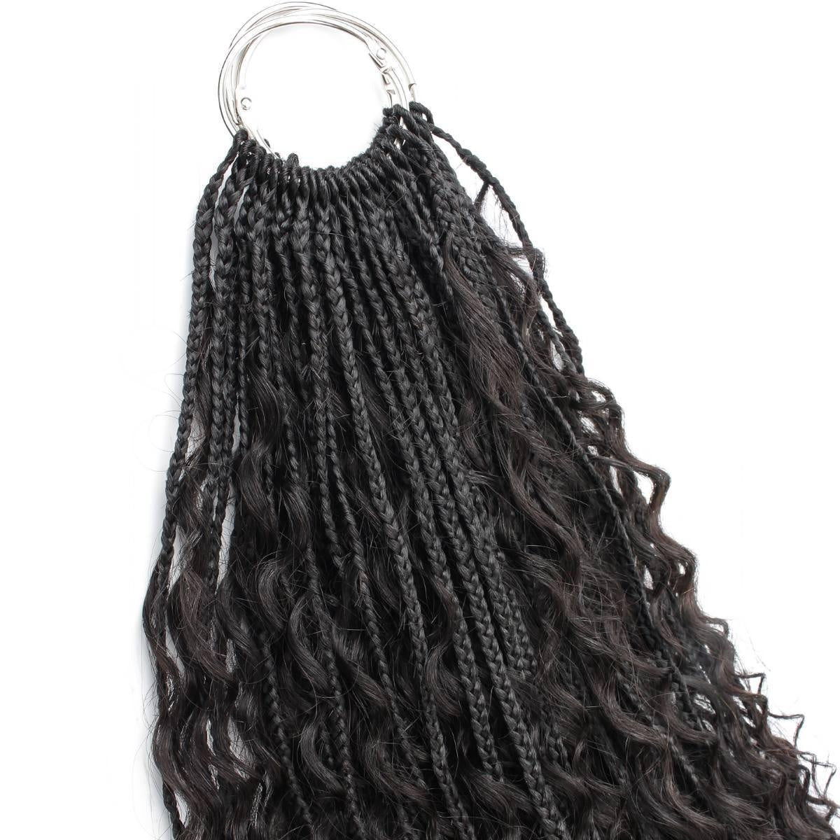 Deep Wave Boho Braids with Human Hair Blend - braid roots and curl close-up