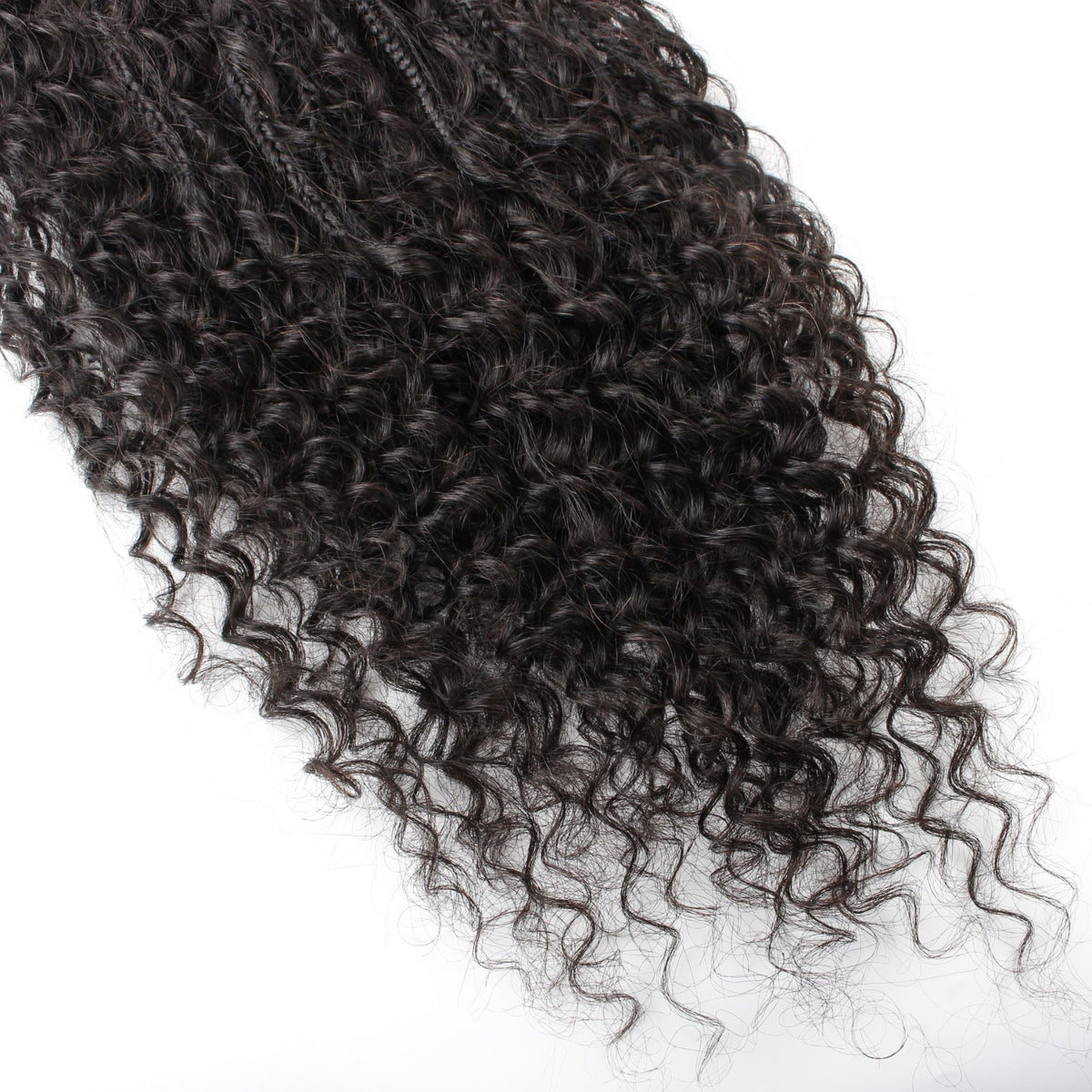 Close-up of the deep wave curly ends and thin braids on natural black boho braid hair extensions