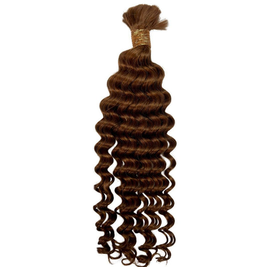 Hair Extensions - Deep Wave Bulk Human Braiding Hair - Auburn (30) - single bundle full length
