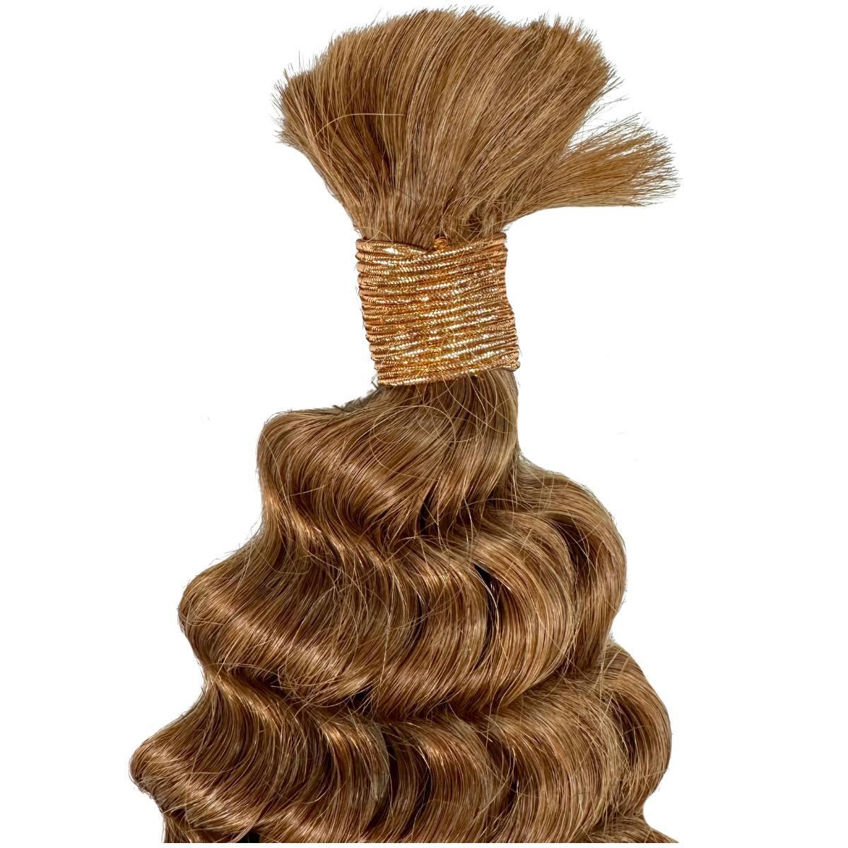 Hair Extensions - Deep Wave Bulk Human Braiding Hair - Auburn (30) - bundle top and wave detail close-up