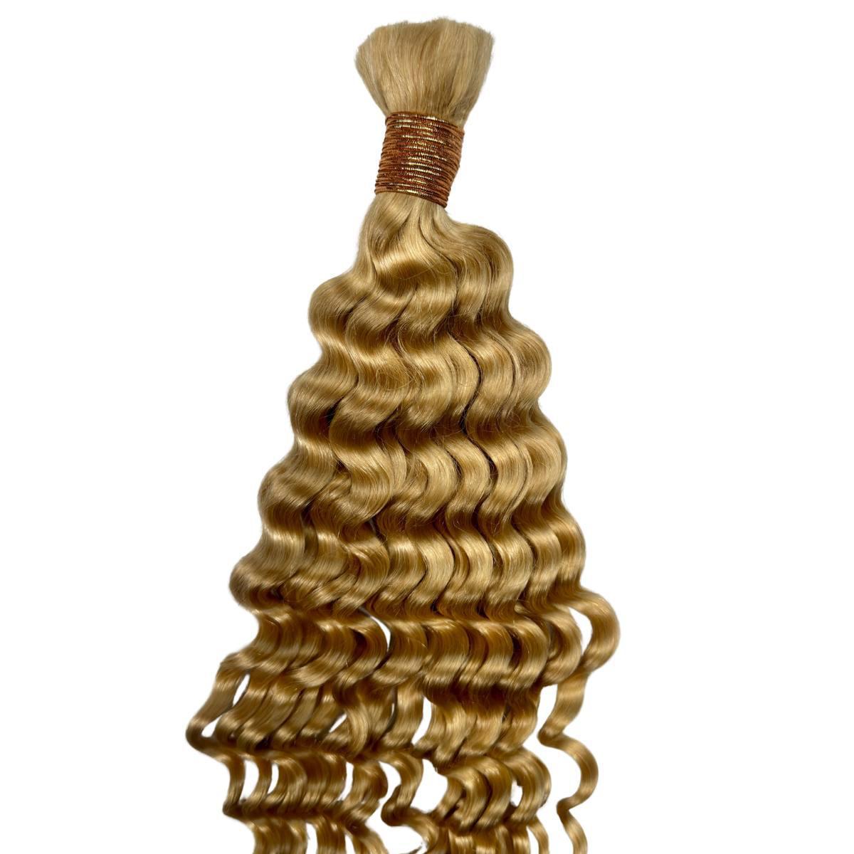 Hair Extensions - Deep Wave Bulk Human Braiding Hair - Blonde (613) - bundle top and wave pattern close-up