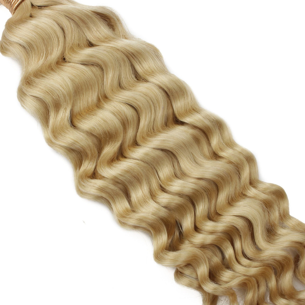 Close-up of the deep wave pattern on blonde bulk braiding hair extensions filling the frame on a white background