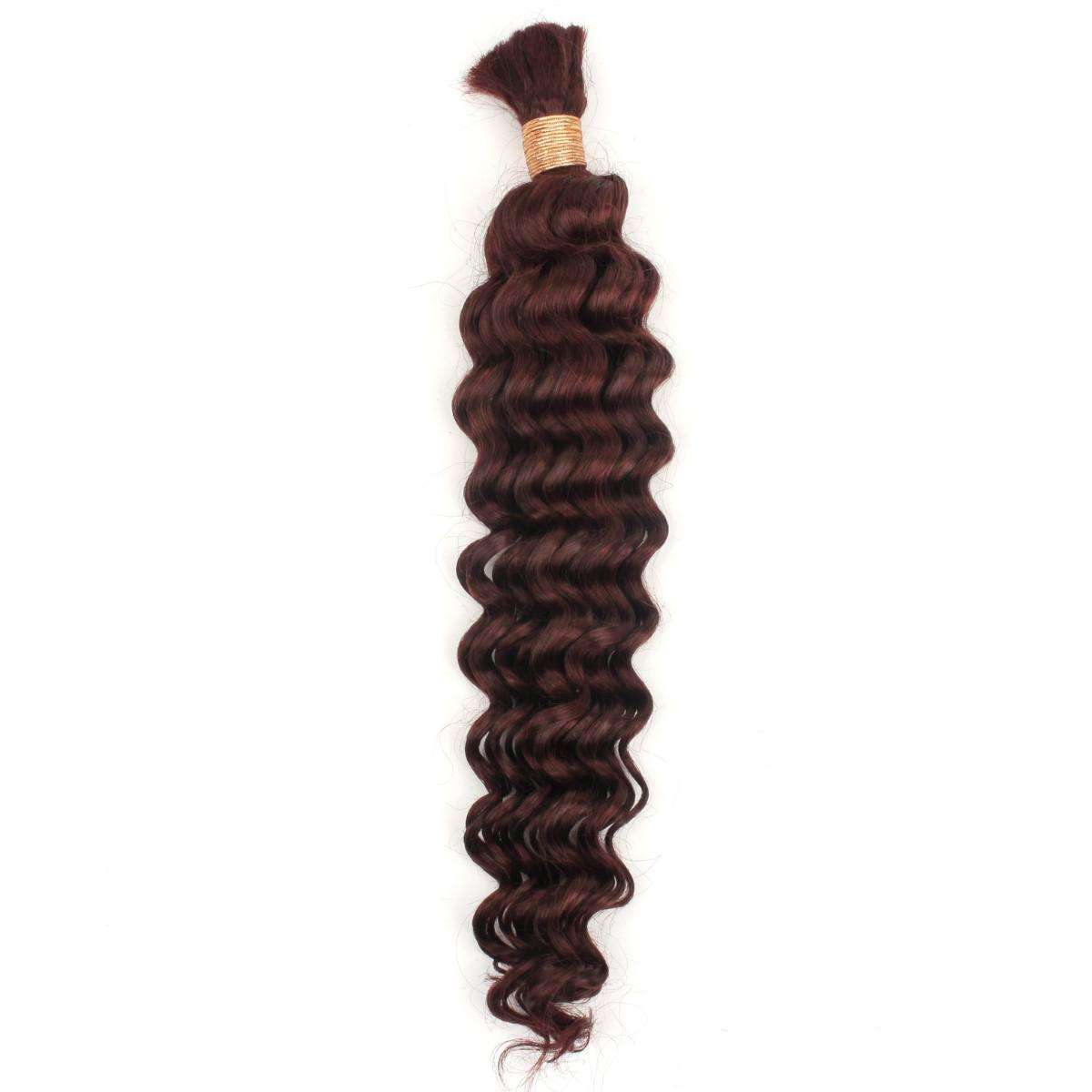 Hair Extensions - Deep Wave Bulk Human Braiding Hair - Burgundy (99J) - single bundle full length