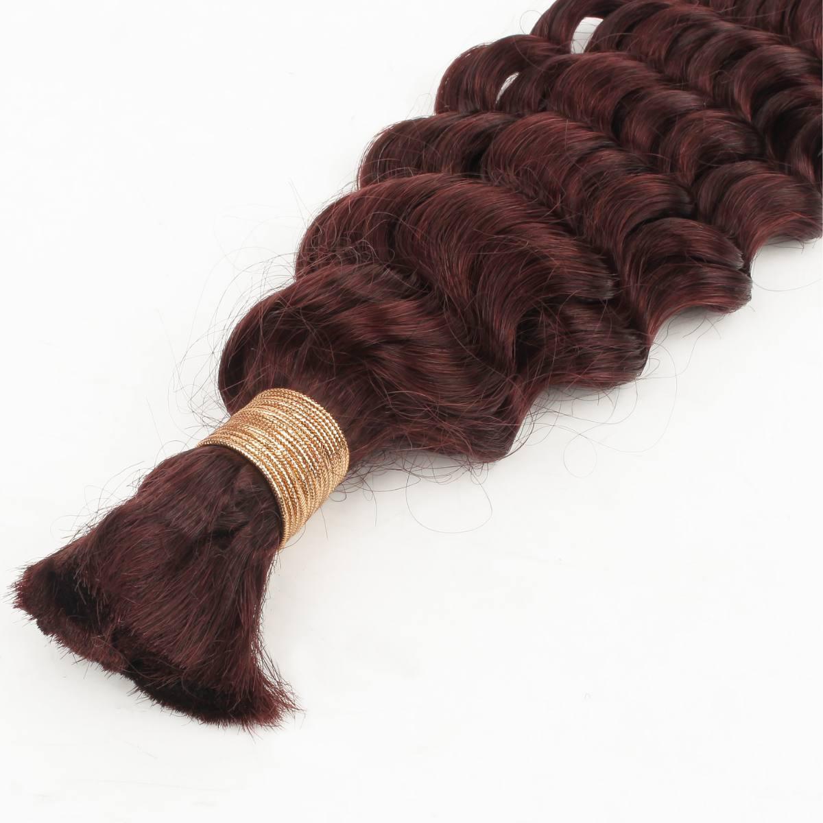 Hair Extensions - Deep Wave Bulk Human Braiding Hair - Burgundy (99J) - bundle top and wave detail close-up