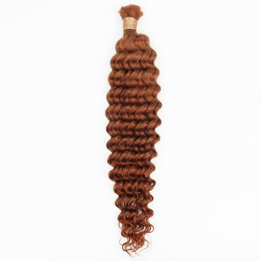 Hair Extensions - Deep Wave Bulk Human Braiding Hair - Copper (350) - single bundle full length