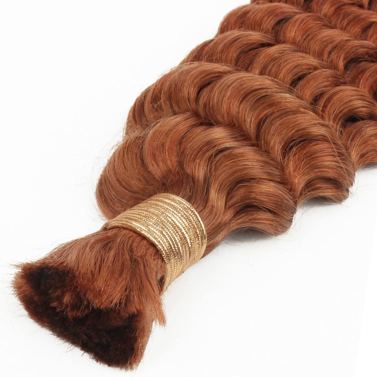 Hair Extensions - Deep Wave Bulk Human Braiding Hair - Copper (350) - bundle top and wave detail close-up