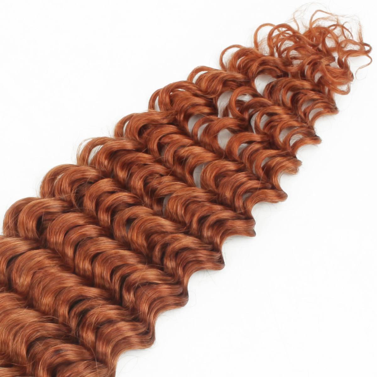 Hair Extensions - Deep Wave Bulk Human Braiding Hair - Copper (350) - wave pattern detail close-up