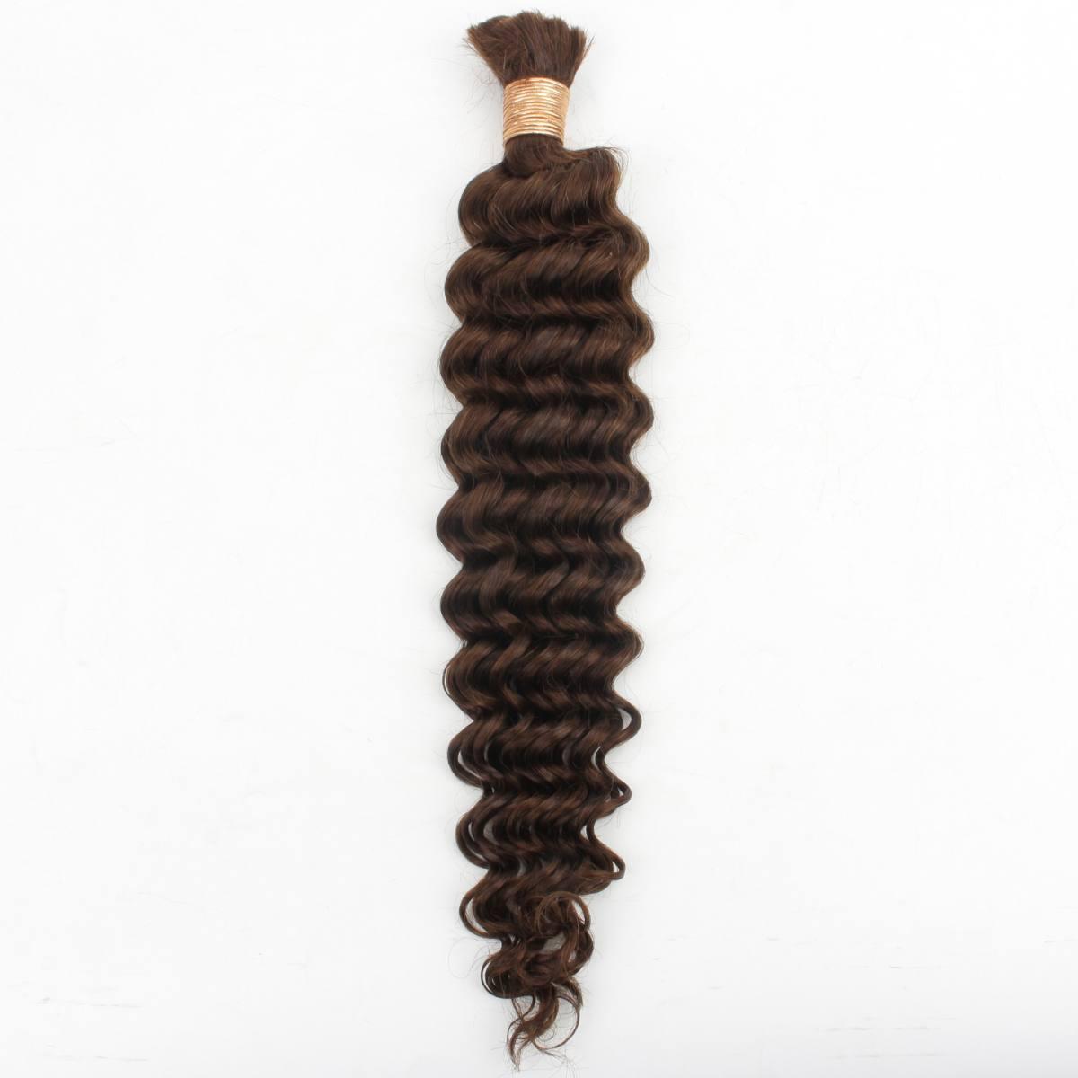 Hair Extensions - Deep Wave Bulk Human Braiding Hair - Medium Brown (4) - single bundle full length