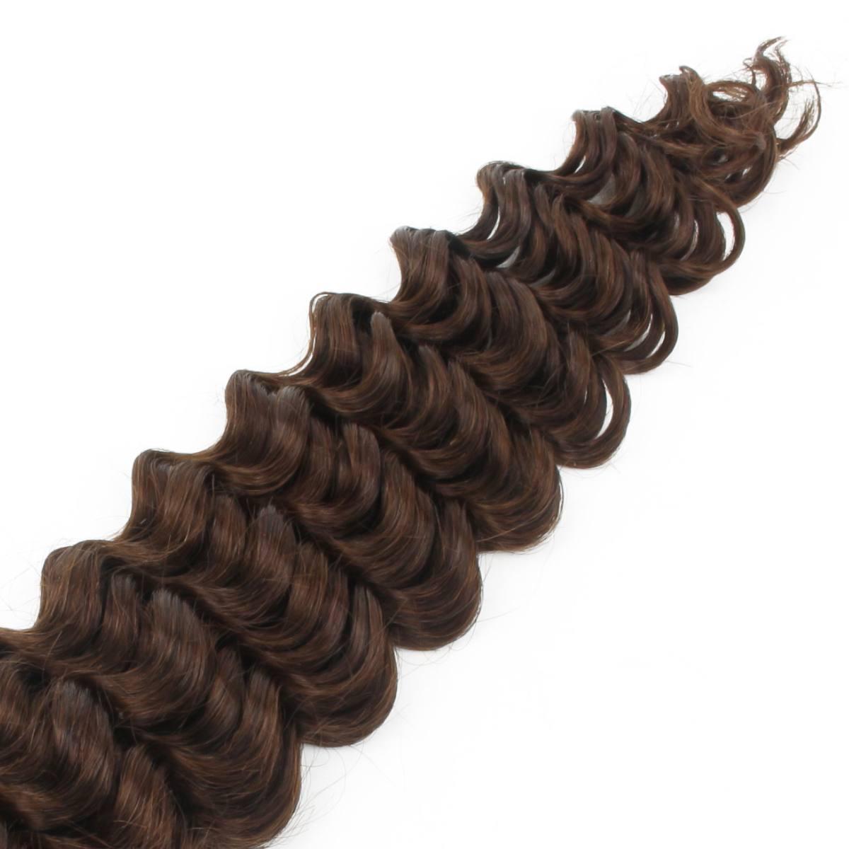 Hair Extensions - Deep Wave Bulk Human Braiding Hair - Medium Brown (4) - wave pattern detail close-up