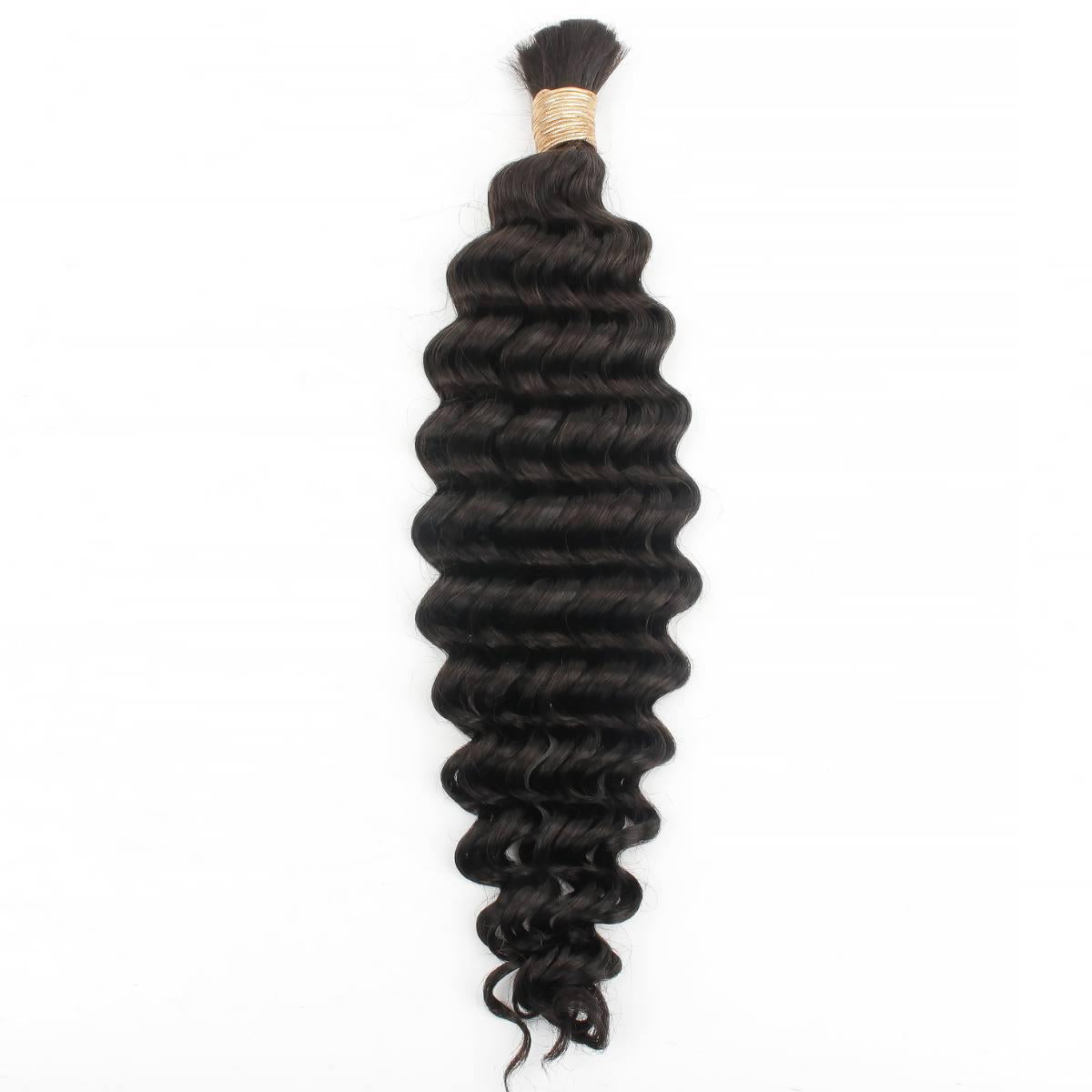 Hair Extensions - Deep Wave Bulk Human Braiding Hair - Natural Black (1B) - single bundle full length