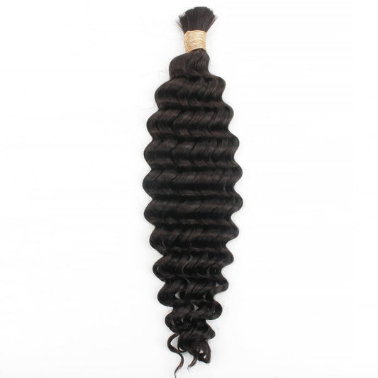Hair Extensions - Deep Wave Bulk Human Braiding Hair - Natural Black (1B) - single bundle full length