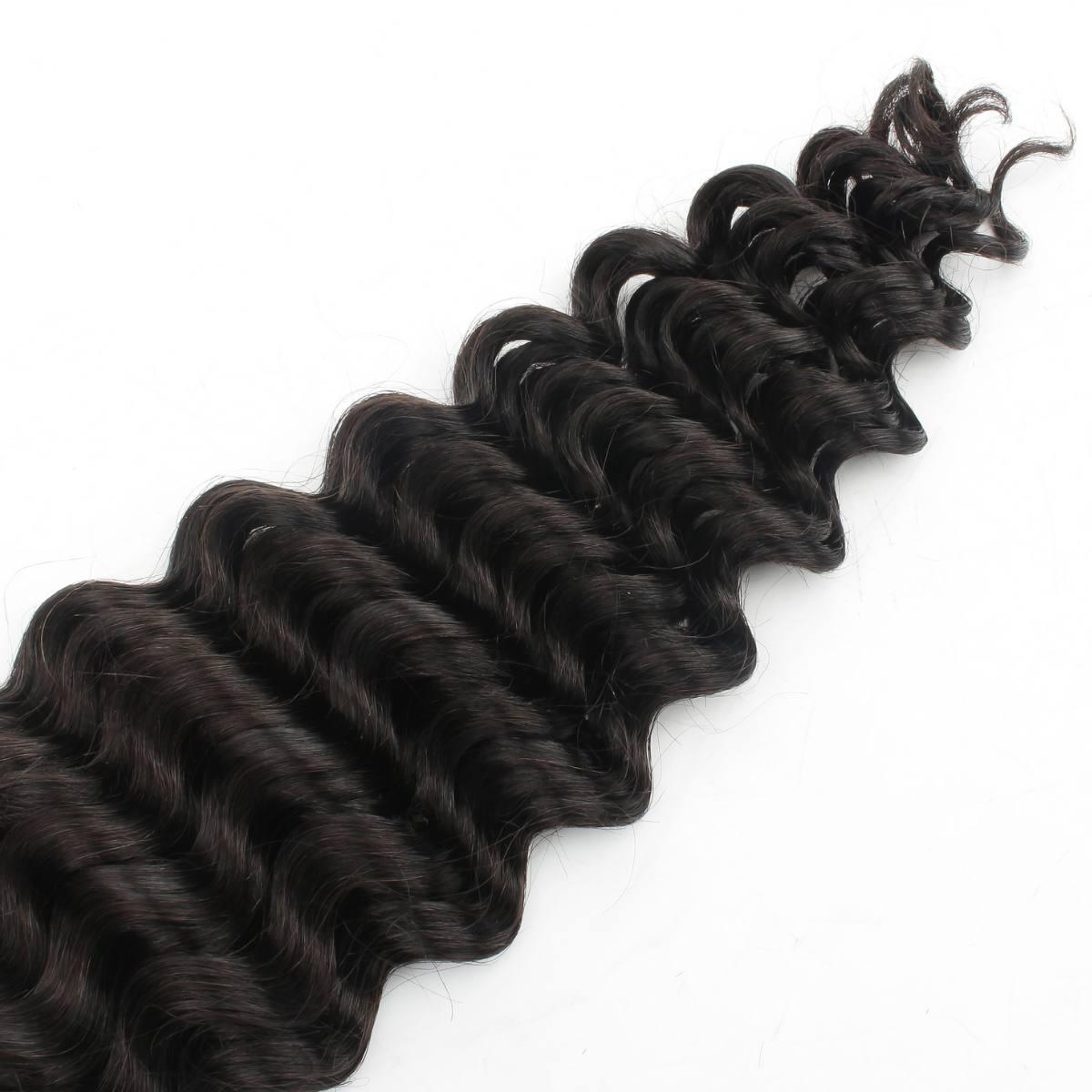 Hair Extensions - Deep Wave Bulk Human Braiding Hair - Natural Black (1B) - wave pattern and ends close-up