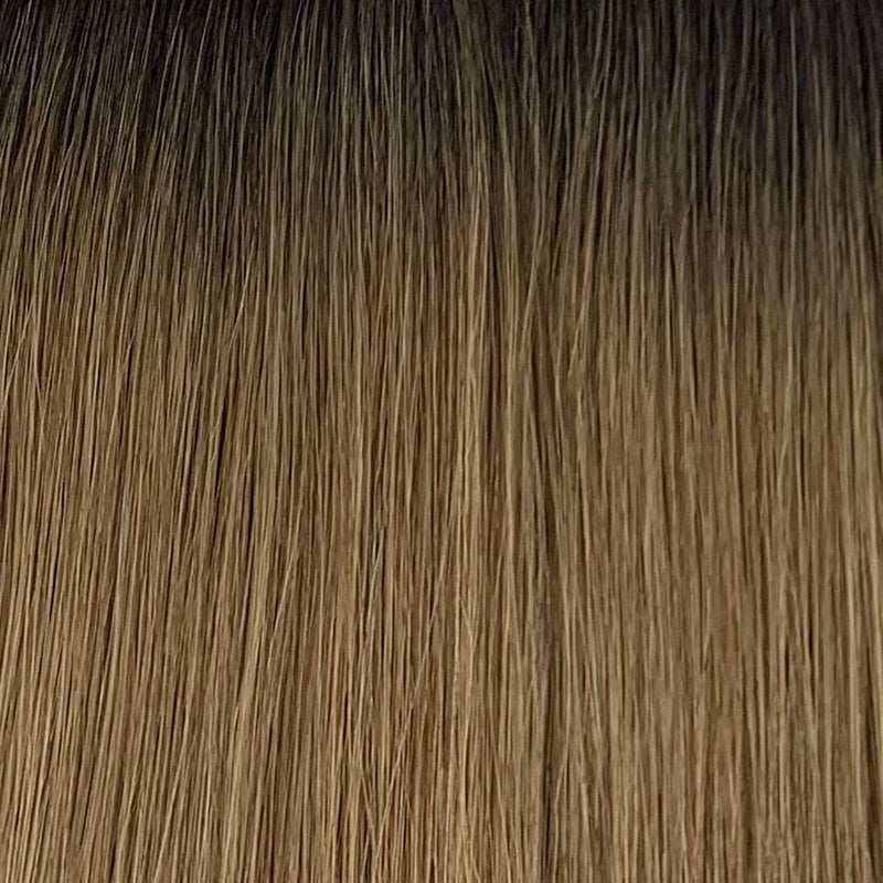 Genius Weft - 100% Virgin Remy Human Hair Extensions - rooted caramel brown (#TCG) color swatch
