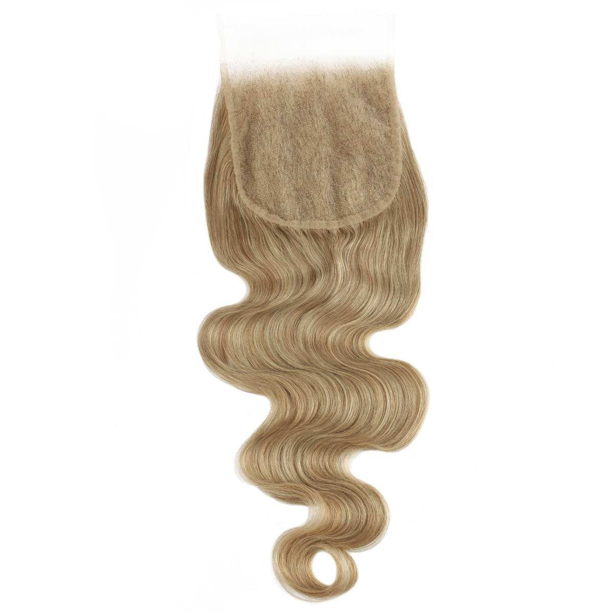 Hair Extensions - Body Wave 5x5 HD Closure - Honey Blonde (27) - closure piece with lace base top view