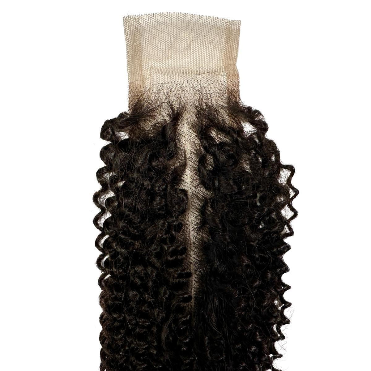 Jerry Curl 2x6 Transparent Lace Closure - front of closure, curl pattern with parting