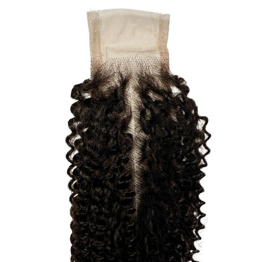 Jerry Curl 2x6 Transparent Lace Closure - front of closure, curl pattern with parting