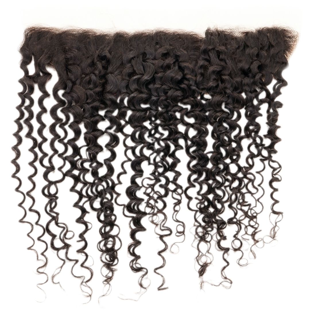 Hair Extensions - Kinky Curly 13x4 Transparent Frontal - Natural Black (1B) - frontal piece with curls displayed