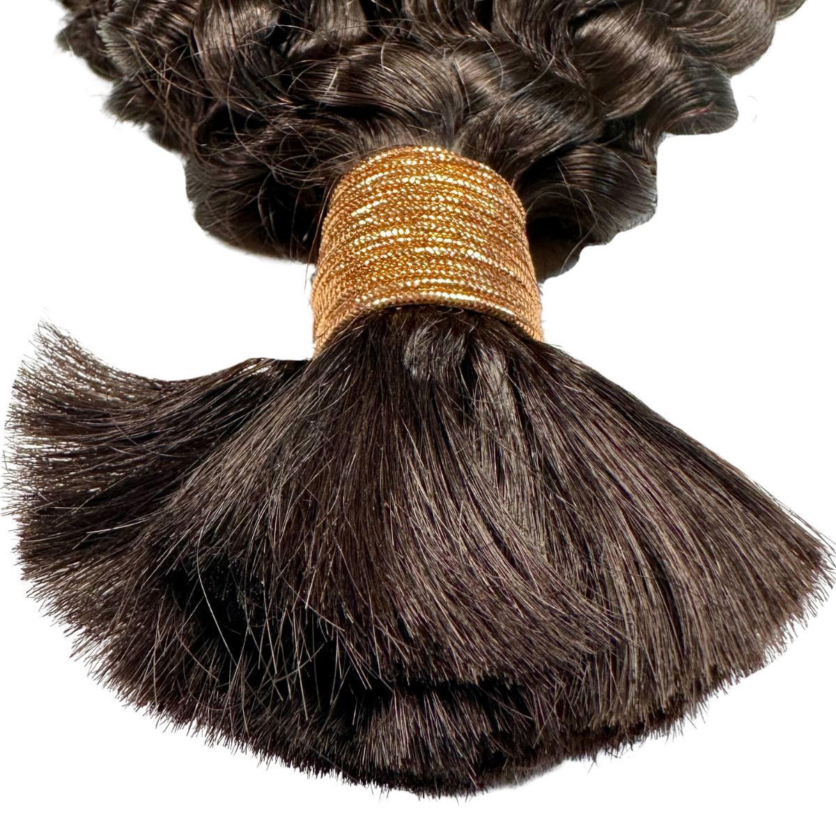 Hair Extensions - Kinky Curly Bulk Human Braiding Hair - Natural Black (1B) - binding band close-up