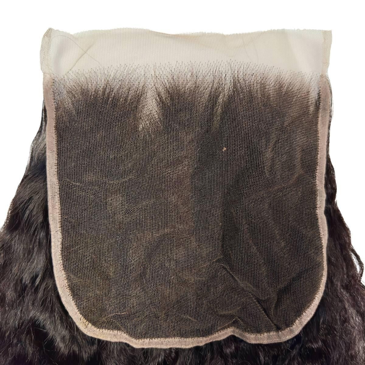 Kinky Straight 7x7 HD Lace Closure - lace base close-up, flat lay