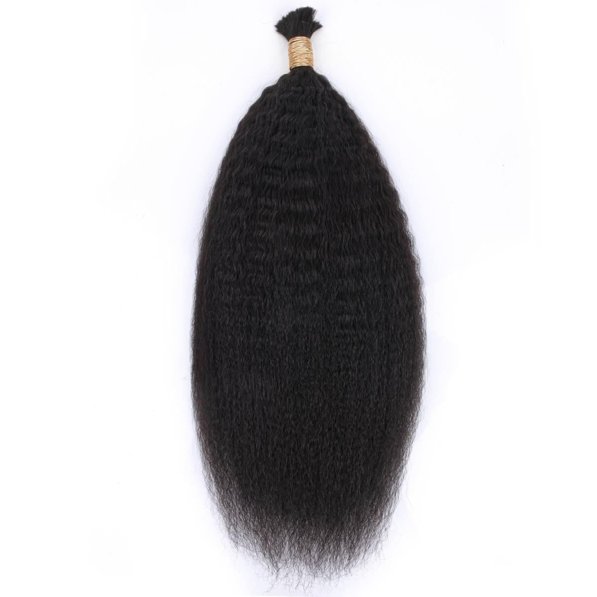 Hair Extensions - Kinky Straight Bulk Human Braiding Hair - Natural Black (1B) - single bundle full length
