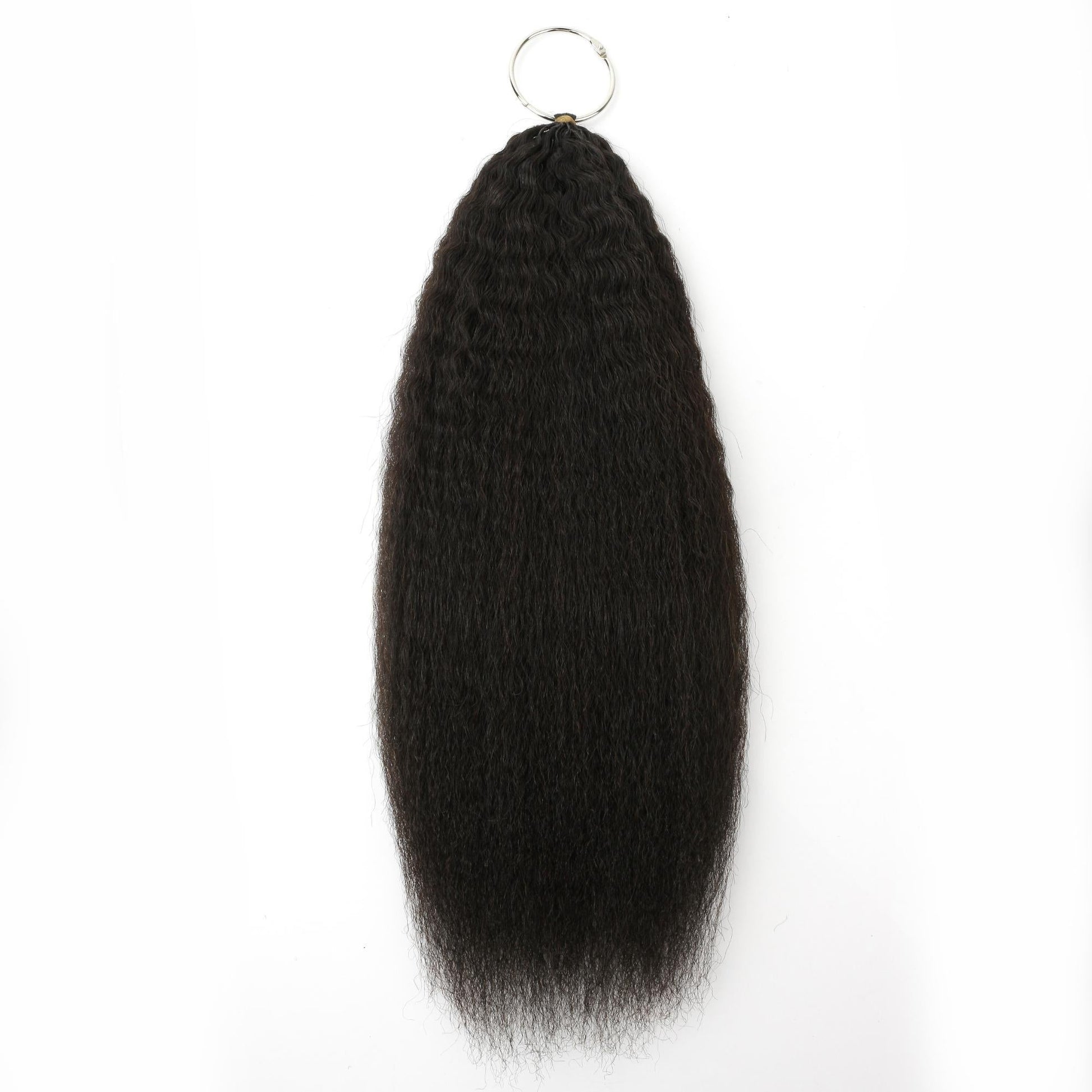 16" Kinky Straight Feather Crochet - bundle hung from ring, full length